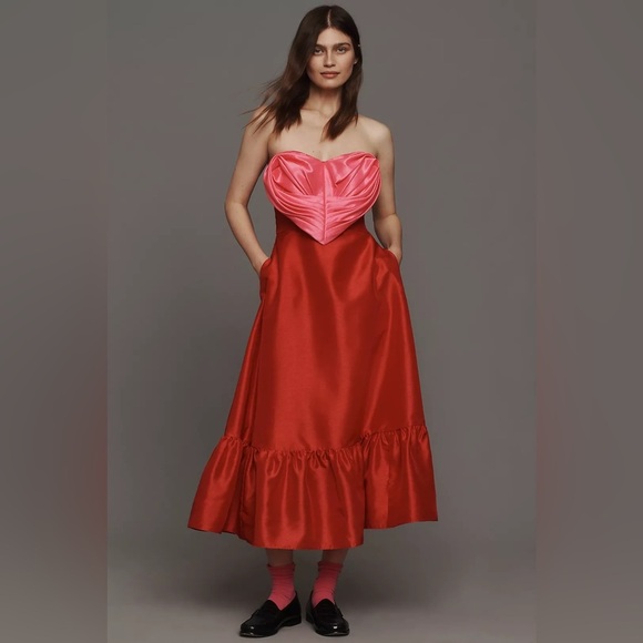 NWT! Anthropologie Pink/Red Hutch Strapless Heart Maxi Dress - US 10 ⚽️ - Picture 1 of 16